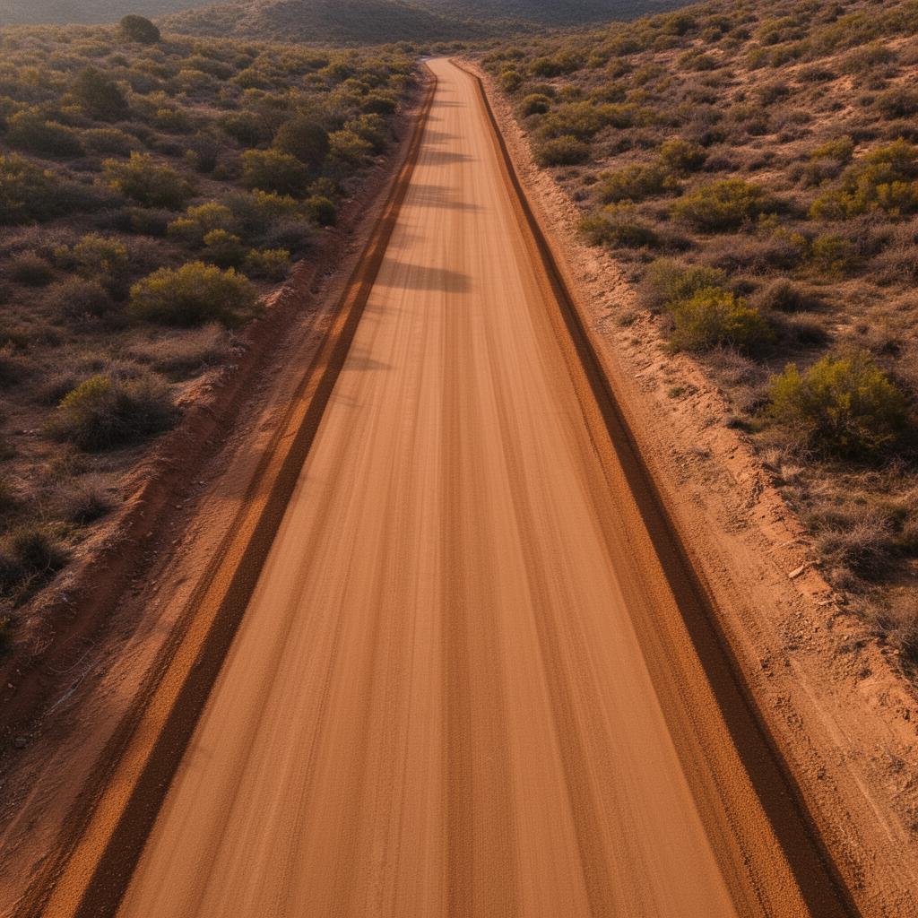 Same dirt road after professional grading — smooth, well-crowned surface, clean edges, fully restored