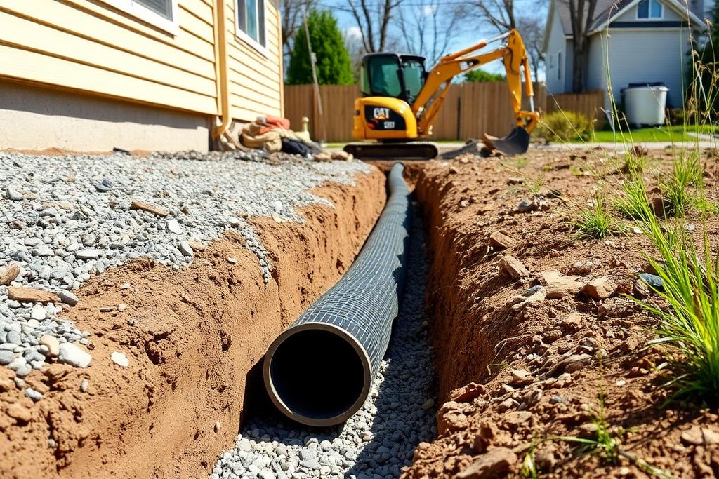 French drain installation and corrective grading at a home in Saugus, CA