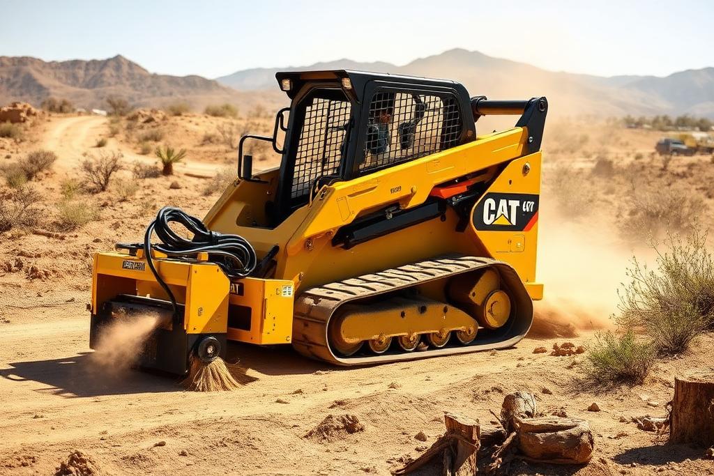 Land clearing equipment removing brush and stumps on a parcel in Lancaster, CA