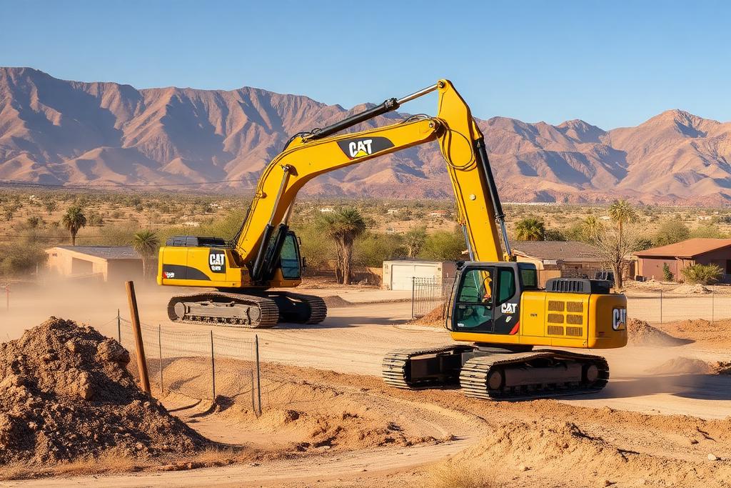 Excavator setting finish grade on a residential site in Valencia, CA